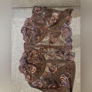 Zaful Brown Lace Floral Intimate